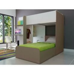 VENTE-UNIQUE.COM Lits Superposés SAMUEL - 2x90x190cm - Bureau Intégré - Pin Blanc Et Marron - Marron, Blanc -Lit enfant Soldes Boutique 57216961 4
