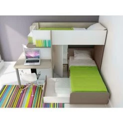 VENTE-UNIQUE.COM Lits Superposés SAMUEL - 2x90x190cm - Bureau Intégré - Pin Blanc Et Marron - Marron, Blanc -Lit enfant Soldes Boutique 57216961 5