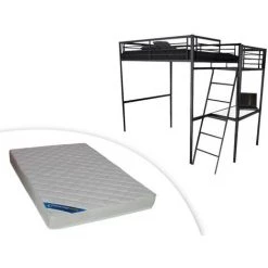 VENTE-UNIQUE.COM Lit Mezzanine CASUAL II - 140 X 190 Cm - Plateforme Bureau - Anthracite + Matelas - Gris Anthracite