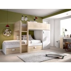 VENTE-UNIQUE.COM Lits Superposés Réversibles RICARDO - 2 X 90 X 190 Cm - Rangements Intégrés - Chêne Et Blanc + Matelas - Naturel Clair, Blanc -Lit enfant Soldes Boutique 57217128 3