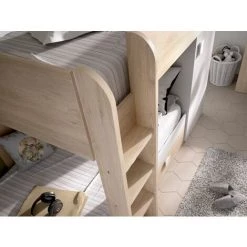 VENTE-UNIQUE.COM Lits Superposés Réversibles RICARDO - 2 X 90 X 190 Cm - Rangements Intégrés - Chêne Et Blanc + Matelas - Naturel Clair, Blanc -Lit enfant Soldes Boutique 57217128 4