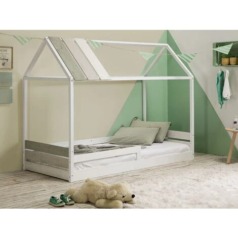 VENTE-UNIQUE.COM Lit Cabane INDIANA - 90 X 190 Cm - MDF Et Pin - Blanc + Matelas - Blanc 2 VENTE-UNIQUE.COM Lit Cabane INDIANA - 90 X 190 Cm - MDF Et Pin - Blanc + Matelas - Blanc – Image 2