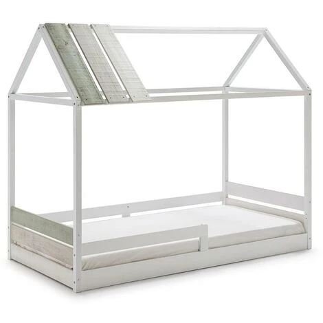 VENTE-UNIQUE.COM Lit Cabane INDIANA - 90 X 190 Cm - MDF Et Pin - Blanc + Matelas - Blanc 3 VENTE-UNIQUE.COM Lit Cabane INDIANA - 90 X 190 Cm - MDF Et Pin - Blanc + Matelas - Blanc – Image 3