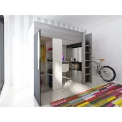 VENTE-UNIQUE.COM Lit Mezzanine NICOLAS II - 90 X 200 Cm - Avec Armoire Et Bureau - Anthracite Et Blanc + Matelas - Gris Anthracite, Blanc 9 VENTE-UNIQUE.COM Lit Mezzanine NICOLAS II - 90 X 200 Cm - Avec Armoire Et Bureau - Anthracite Et Blanc + Matelas - Gris Anthracite, Blanc -Lit enfant Soldes Boutique 57217406 5