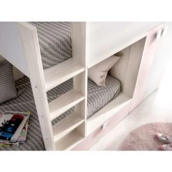 VENTE-UNIQUE.COM Lits Superposés JUANITO - Armoire Intégrée - 2 X 90 X 190 Cm - Blanc, Chêne Et Rose + Matelas - Rose Poudré, Blanc -Lit enfant Soldes Boutique 57217569 5