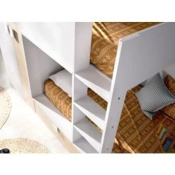 VENTE-UNIQUE.COM Lits Superposés JUANITO - Armoire Intégrée - 2 X 90 X 190 Cm - Blanc Et Chêne + Matelas - Naturel Clair, Blanc -Lit enfant Soldes Boutique 57217571 4