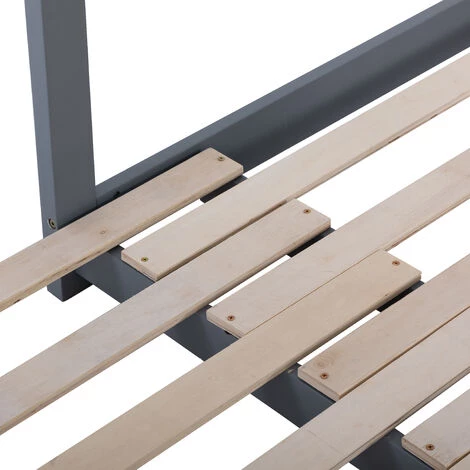 MERAX Lit Cabane Enfant 90x200 Cm Pour Gar?ons Et Filles, Lit Enfant En Bois Massif, Lit Convertible Au Sol Avec Sommier à Lattes, Gris 4 MERAX Lit Cabane Enfant 90x200 Cm Pour Gar?ons Et Filles, Lit Enfant En Bois Massif, Lit Convertible Au Sol Avec Sommier à Lattes, Gris – Image 4