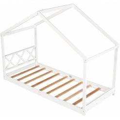 MERAX Lit Cabane Enfant En Bois 90 X 200 Cm, Lit Superposé Cadre De Lit Lit Simple En Bois De Pin Massif Avec Sommier à Lattes, Blanc