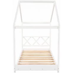 MERAX Lit Cabane Enfant En Bois 90 X 200 Cm, Lit Superposé Cadre De Lit Lit Simple En Bois De Pin Massif Avec Sommier à Lattes, Blanc -Lit enfant Soldes Boutique 57271932 3