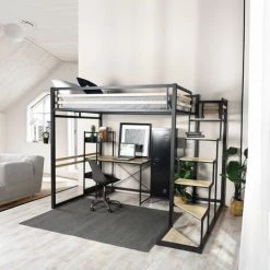 URBAN MEUBLE Lit Mezzanine 2 Places En Métal Noir Et Bois Avec Escalier, Un Couchage De 140x200 Cm (matelas Non Inclus) 7 URBAN MEUBLE Lit Mezzanine 2 Places En Métal Noir Et Bois Avec Escalier, Un Couchage De 140x200 Cm (matelas Non Inclus) -Lit enfant Soldes Boutique 57300883 3