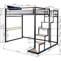 URBAN MEUBLE Lit Mezzanine 2 Places En Métal Noir Et Bois Avec Escalier, Un Couchage De 140x200 Cm (matelas Non Inclus) 9 URBAN MEUBLE Lit Mezzanine 2 Places En Métal Noir Et Bois Avec Escalier, Un Couchage De 140x200 Cm (matelas Non Inclus) -Lit enfant Soldes Boutique 57300883 5