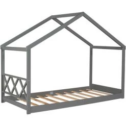 AZKOEESY Lit Cabane D'enfants En Bois 90*200, Cadre De Lit Avec Sommier à Lattes (gris) -Lit enfant Soldes Boutique 57335427 3