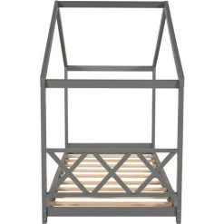 AZKOEESY Lit Cabane D'enfants En Bois 90*200, Cadre De Lit Avec Sommier à Lattes (gris) -Lit enfant Soldes Boutique 57335427 4