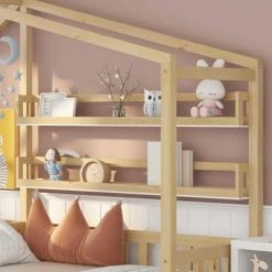 AOMMO Lits Enfants, Lit Cabane En L Avec Tiroirs Et étagères Et Sommier à Lattes Naturel 90 X 200 Cm+140 X 70 Cm -Lit enfant Soldes Boutique 57344087 3