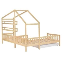 AOMMO Lits Enfants, Lit Cabane En L Avec Tiroirs Et étagères Et Sommier à Lattes Naturel 90 X 200 Cm+140 X 70 Cm -Lit enfant Soldes Boutique 57344087 5