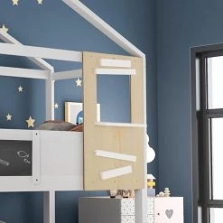 AOMMO Lit Enfant, Lit Cabane, Lit Mezzanine Bas 3 Tiroirs, Sommier à Lattes, Escalier Blanc 200x90 Cm -Lit enfant Soldes Boutique 57344098 3