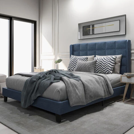 AOMMO Lits Doubles Modernes Rembourrés Avec Tête De Lit 140 X 200 Cm Bleu 1 AOMMO Lits Doubles Modernes Rembourrés Avec Tête De Lit 140 X 200 Cm Bleu