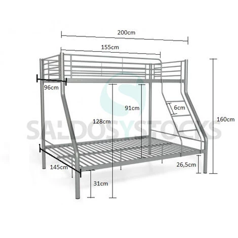 SALDOSYSTOCKS Lit Double Superposé Métallique Pour 3 Personnes De Couleur Blanche 5 SALDOSYSTOCKS Lit Double Superposé Métallique Pour 3 Personnes De Couleur Blanche – Image 5