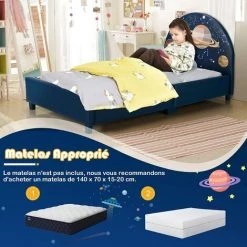 COSTWAY Lit Pour Enfant Avec Lattes 153x77x70cm En Bois 4 Pieds Réglables Motifs Matelas 140 X 70cm(non-inclus) Planètes -Lit enfant Soldes Boutique 57715964 3