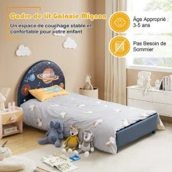 COSTWAY Lit Pour Enfant Avec Lattes 153x77x70cm En Bois 4 Pieds Réglables Motifs Matelas 140 X 70cm(non-inclus) Planètes -Lit enfant Soldes Boutique 57715964 4