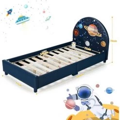 COSTWAY Lit Pour Enfant Avec Lattes 153x77x70cm En Bois 4 Pieds Réglables Motifs Matelas 140 X 70cm(non-inclus) Planètes -Lit enfant Soldes Boutique 57715964 5