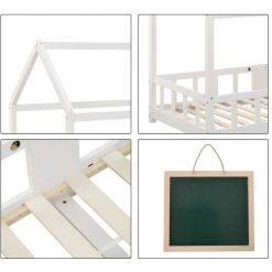 AOMMO Lits Enfants, Cadre De Lit Maison En Bois Avec Tableau Noir 90 X 200 Cm Blanc -Lit enfant Soldes Boutique 57764786 4