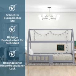 AOMMO Lits Enfants, Cadre De Lit Maison En Bois Avec Tableau Noir 90 X 200 Cm Gris -Lit enfant Soldes Boutique 57764788 3