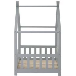 AOMMO Lit D'Enfant, Cadre De Lits Cabane En Bois Massif Avec Clôture Et Lattes Pour Chambres D'Enfants Et De Jeunes 200 X 90 Cm Gris -Lit enfant Soldes Boutique 57764792 4