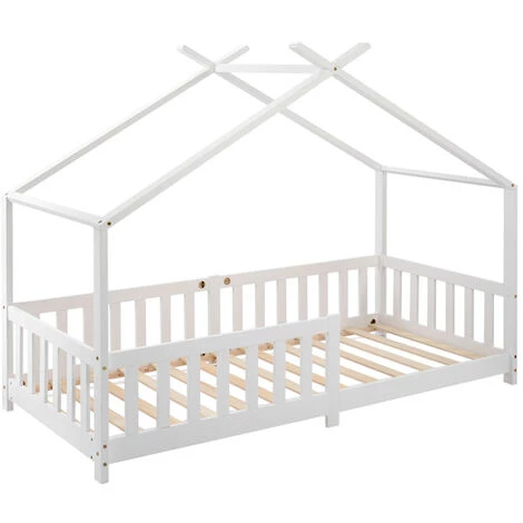 AOMMO Lit D'Enfant, Cadre De Lits Maison En Bois Massif Avec Clôture Et Lattes Pour Chambres D'Enfants Et De Jeunes 200 X 90 Cm Blanc 2 AOMMO Lit D'Enfant, Cadre De Lits Maison En Bois Massif Avec Clôture Et Lattes Pour Chambres D'Enfants Et De Jeunes 200 X 90 Cm Blanc – Image 2