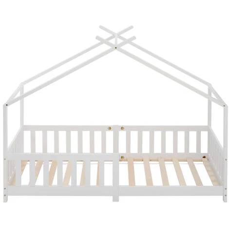 AOMMO Lit D'Enfant, Cadre De Lits Maison En Bois Massif Avec Clôture Et Lattes Pour Chambres D'Enfants Et De Jeunes 200 X 90 Cm Blanc 3 AOMMO Lit D'Enfant, Cadre De Lits Maison En Bois Massif Avec Clôture Et Lattes Pour Chambres D'Enfants Et De Jeunes 200 X 90 Cm Blanc – Image 3