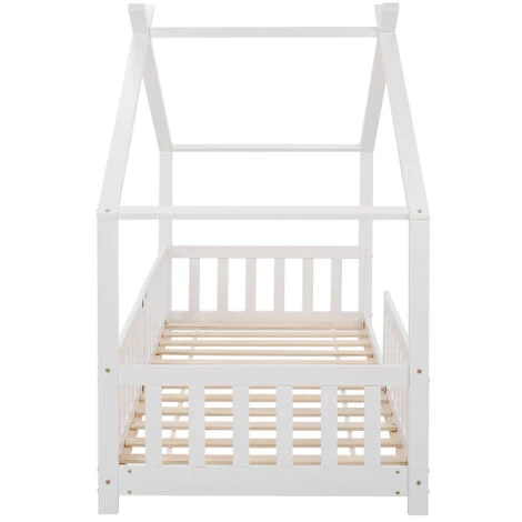 AOMMO Lit D'Enfant, Cadre De Lits Maison En Bois Massif Avec Clôture Et Lattes Pour Chambres D'Enfants Et De Jeunes 200 X 90 Cm Blanc 4 AOMMO Lit D'Enfant, Cadre De Lits Maison En Bois Massif Avec Clôture Et Lattes Pour Chambres D'Enfants Et De Jeunes 200 X 90 Cm Blanc – Image 4