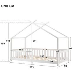 AOMMO Lit D'Enfant, Cadre De Lits Maison En Bois Massif Avec Clôture Et Lattes Pour Chambres D'Enfants Et De Jeunes 200 X 90 Cm Blanc 9 AOMMO Lit D'Enfant, Cadre De Lits Maison En Bois Massif Avec Clôture Et Lattes Pour Chambres D'Enfants Et De Jeunes 200 X 90 Cm Blanc -Lit enfant Soldes Boutique 57764797 5