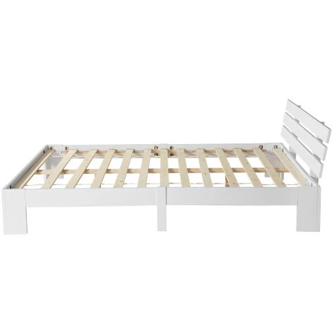 AOMMO Lit Plateforme Double, Cadre De Lit En Bois De Pin Avec Tête De Lit à Lattes Pour Adolescents Adultes 200 X 140 Cm Blanc 3 AOMMO Lit Plateforme Double, Cadre De Lit En Bois De Pin Avec Tête De Lit à Lattes Pour Adolescents Adultes 200 X 140 Cm Blanc – Image 3