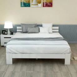 AOMMO Lit Plateforme Double, Cadre De Lit En Bois De Pin Avec Tête De Lit à Lattes Pour Adolescents Adultes 200 X 140 Cm Blanc 8 AOMMO Lit Plateforme Double, Cadre De Lit En Bois De Pin Avec Tête De Lit à Lattes Pour Adolescents Adultes 200 X 140 Cm Blanc -Lit enfant Soldes Boutique 57764801 4