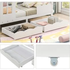 AOMMO Lits Enfants En Bois, Cadre De Lit Cabane Avec Tiroirs, Fenêtre Et Lattes 200 X 90 Cm Blanc -Lit enfant Soldes Boutique 57818990 3