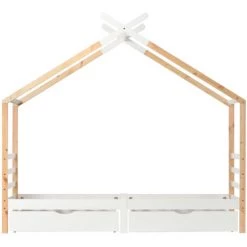 AOMMO Lit Enfant, Lit Cabane En Bois Massif Avec 2 Tiroirs Et Sommier à Lattes 90x190 Cm -Lit enfant Soldes Boutique 57818991 5