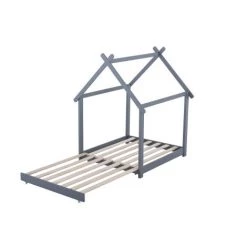 AOMMO Lits D'enfant, Lit Cabane En Bois, Lit D'enfant Lit Convertible Au Sol Avec Sommier à Lattes 90 X 200 Cm Gris -Lit enfant Soldes Boutique 57818993 3