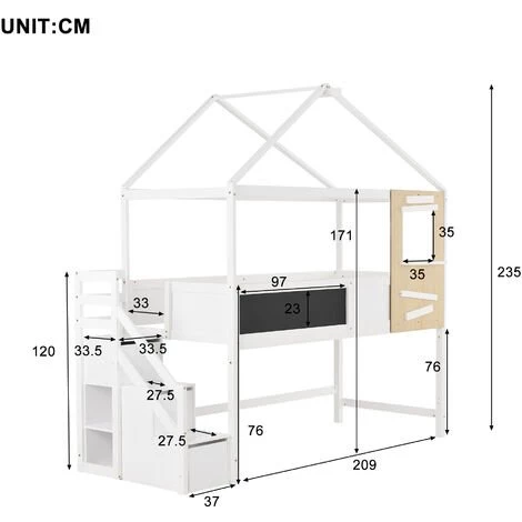 MERAX Lit Cabane 200 X 90 Cm, Bois MDF Blanc, Lit Tipi Avec Sommier à Lattes Et Barrière, Escalier à 3 Tiroirs, Espace De Rangement Hauteur 76 Cm 5 MERAX Lit Cabane 200 X 90 Cm, Bois MDF Blanc, Lit Tipi Avec Sommier à Lattes Et Barrière, Escalier à 3 Tiroirs, Espace De Rangement Hauteur 76 Cm – Image 5