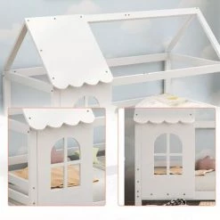 MERAX Lit Cabane Lit Enfant Lit Jeunesse 200 X 90 Cm Avec Protection Antichute, Lit Enfant Polyvalent En Bois Pour Gar?ons Et Filles, Tiroirs Blancs, Lit Enfant En Bois Massif Avec Fenêtre Antichute Et Sommier à Lattes, Blanc -Lit enfant Soldes Boutique 58234502 3