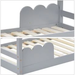 MERAX Lit Cabane Lit Enfant 80 X 160 Cm Avec Protection Antichute, Lit Ludique, Lit Jeunesse Bois Massif Gris -Lit enfant Soldes Boutique 58235232 3