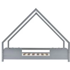 MERAX Lit Cabane Lit Enfant 80 X 160 Cm Avec Protection Antichute, Lit Ludique, Lit Jeunesse Bois Massif Gris -Lit enfant Soldes Boutique 58235232 4