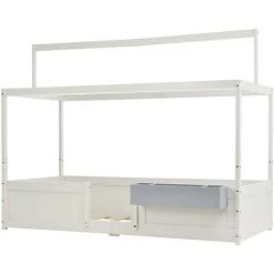 Lits Cabane Enfants - Avec Fixation De Tente En Tissu Cadre De Lit En Bois De Pin Massif - Avec Boîte De Rangement Et Protection Contre Les Chutes - 90 X 200 Cm Blanc Fortuna Lai -Lit enfant Soldes Boutique 58282947 4