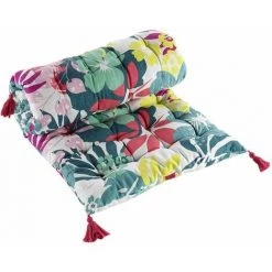 DOUCEUR D'INTÉRIEUR Matelas De Sol + Pompons 60x120 Cm Coton Imprimé Hawaï - Blanc