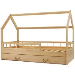 VIKING CHOICE Lit Enfant En Bois Massif - Style Scandinave - Lit Cabane - 160x80cm - Avec Barrières - Bois - Bois
