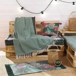DOUCEUR D'INTÉRIEUR Matelas De Sol + Pompons 60x120 Cm Coton Imprimé Havana Kaki - Vert -Lit enfant Soldes Boutique 58596124 4