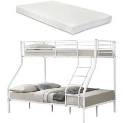 NOVA Lit Superposé En Métal 2 Matelas Avec Barrière 140 / 190x200 Cm Couleur : BLANCHE