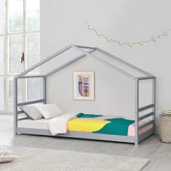 NOVA Lit Pour Les Enfants En Forme De Maison 90x200 Cm Structure En Bois Diverses Couleurs Couleur : GRIS