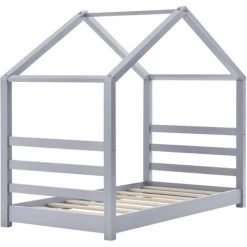 NOVA Lit Pour Les Enfants En Forme De Maison 70x140 Cm Structure En Bois Diverses Couleurs Couleur : GRIS -Lit enfant Soldes Boutique 58597435 3