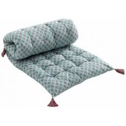 DOUCEUR D'INTÉRIEUR Matelas De Sol + Pompons 60x120 Cm Coton Imprimé Havana Menthe - Vert