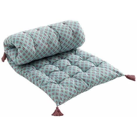 DOUCEUR D'INTÉRIEUR Matelas De Sol + Pompons 60x120 Cm Coton Imprimé Havana Menthe - Vert 1 DOUCEUR D'INTÉRIEUR Matelas De Sol + Pompons 60x120 Cm Coton Imprimé Havana Menthe - Vert